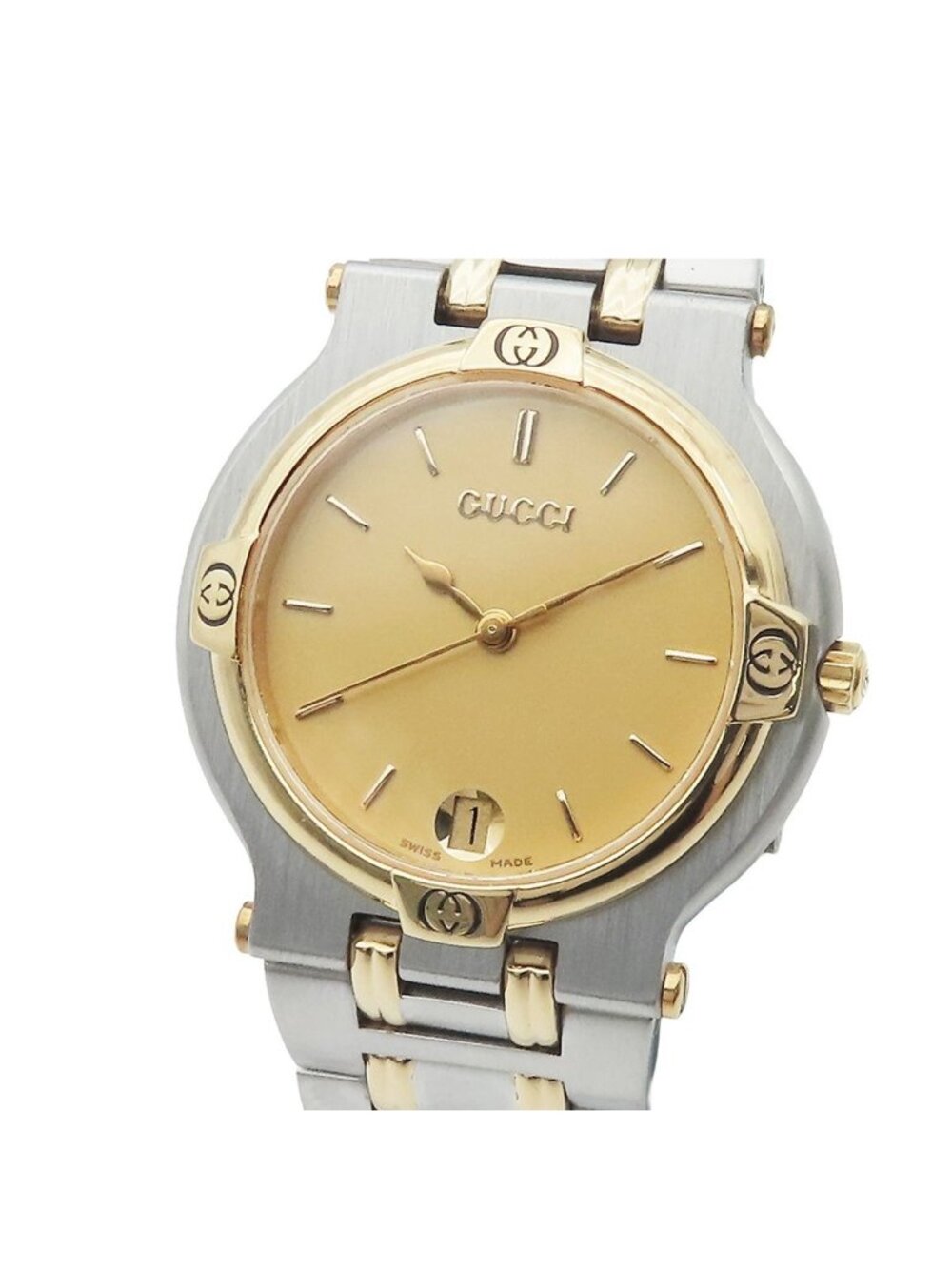 Gucci Watch Champagne Silver SS Date Gold
